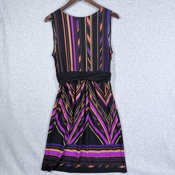 Cato Dress Womens Sz Med Black Pink Orange Sleeveless Abstract Print V-Neck - Picture 2 of 10